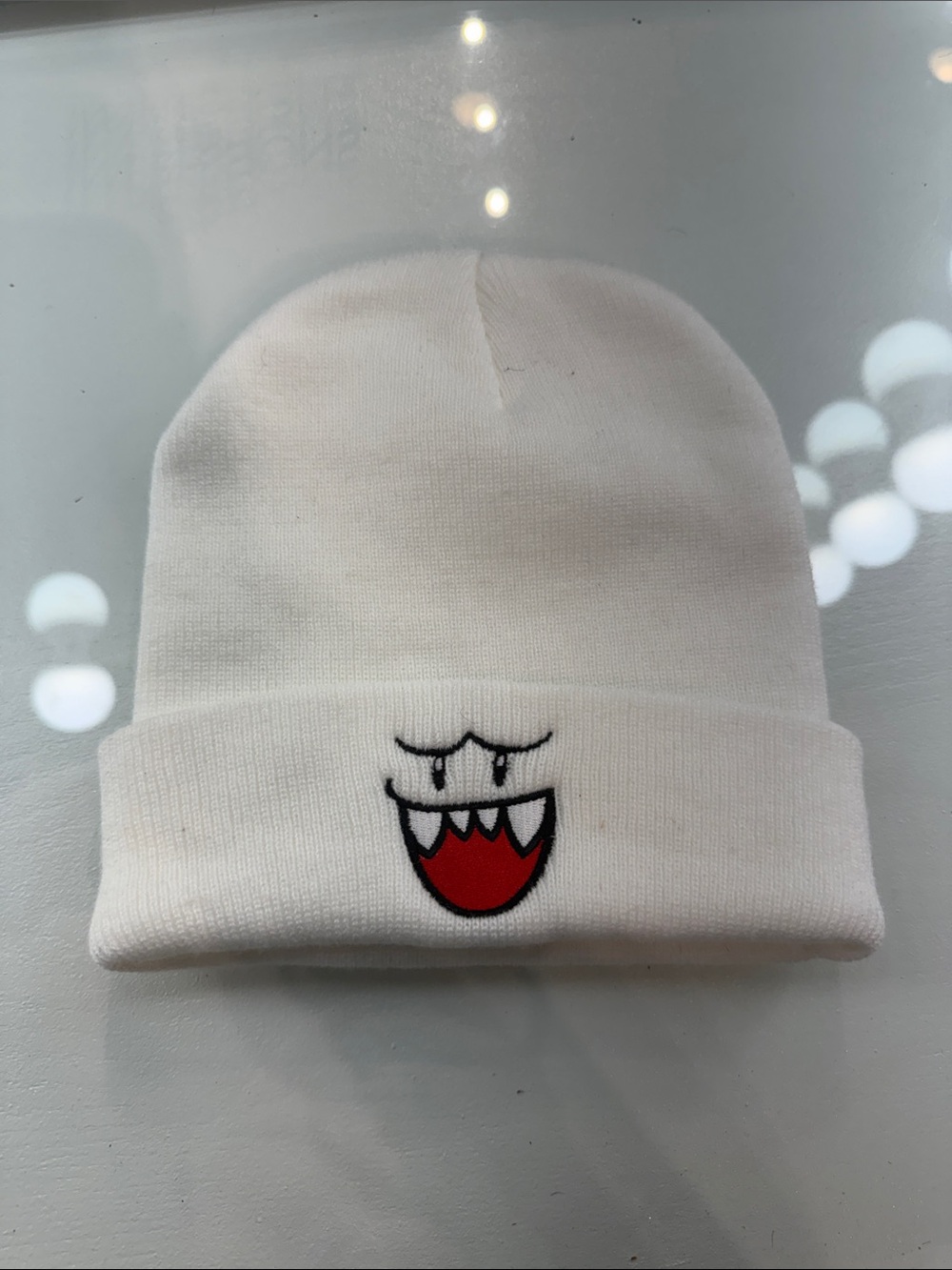 White Kids Beanie Mario GhostFace Hat with Embroidery